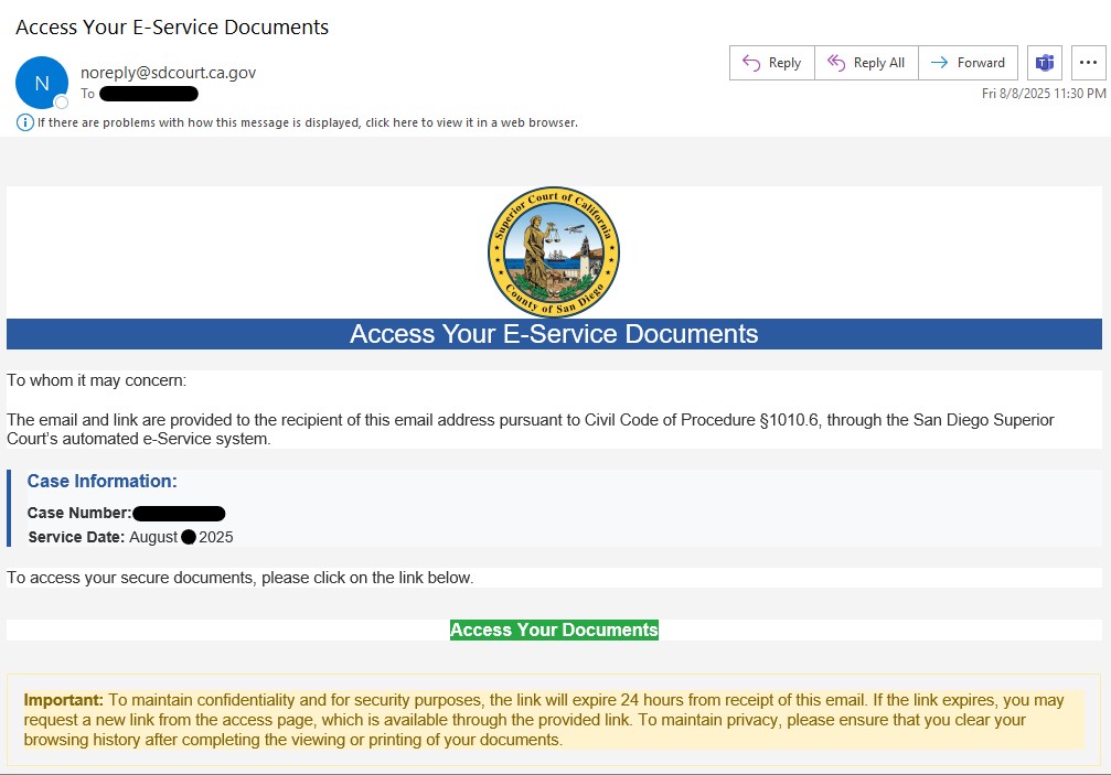 e-Notice email example