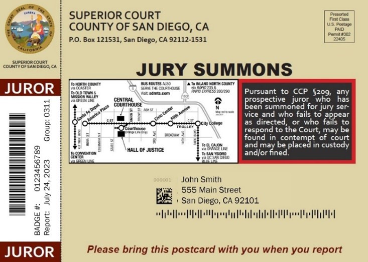 Jury Summons Postcard